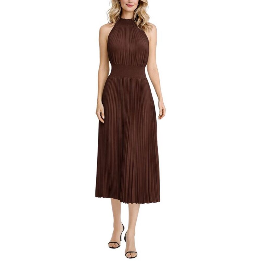 Marina Womens Pleated Midi Dress, Brown